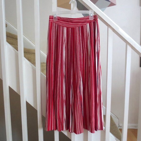 London Fog Vintage Red White Blue Candy Stripe Abstract Long Skirt with Pockets - Picture 3 of 7